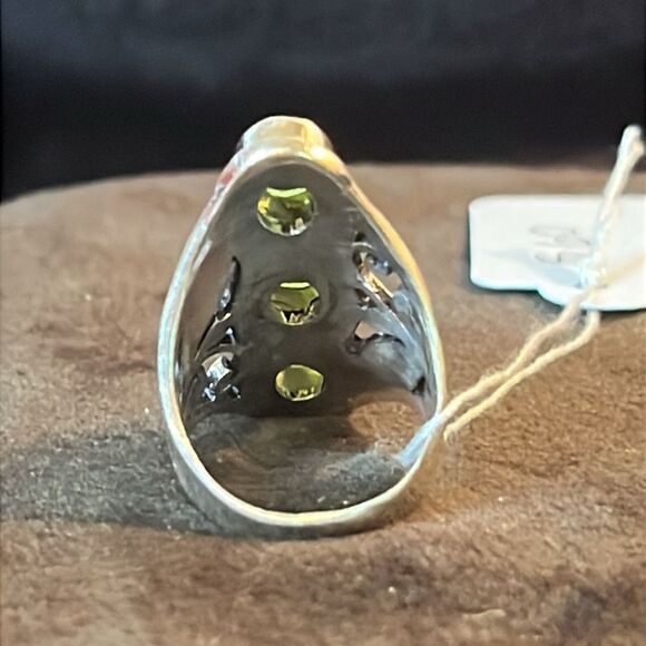 Gorgeous 3 Stone Floral Peridot Ring in Sterling Silver Sz 6 - Picture 6 of 10